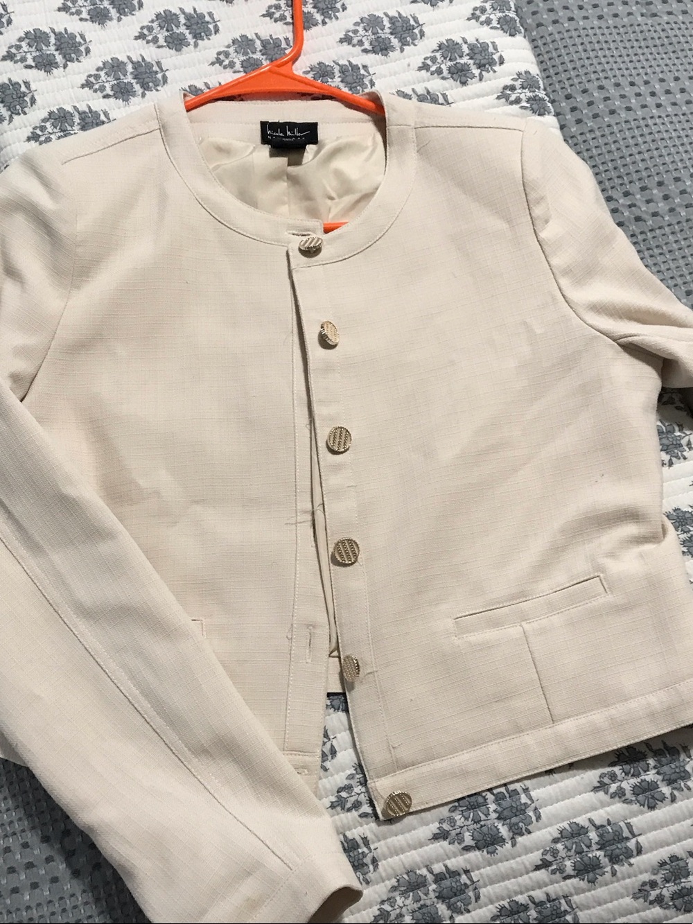Nicole Miller Collection Cream Collarless Knit Jacket